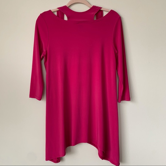 Clara Sun Woo Pink Shoulder Cut Out Blouse Shark Bite Hem 3/4 Sleeves Size XS - Picture 4 of 5